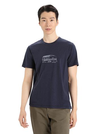 Men's Icebreaker Merino Central Classic Short Sleeve Caravan T Shirts Midnight Navy | CA 1798QMAZ